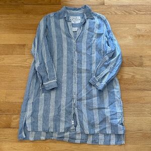 Frank & Eileen Hunter Classic Stripe Linen Shirt Dress XL Coastal